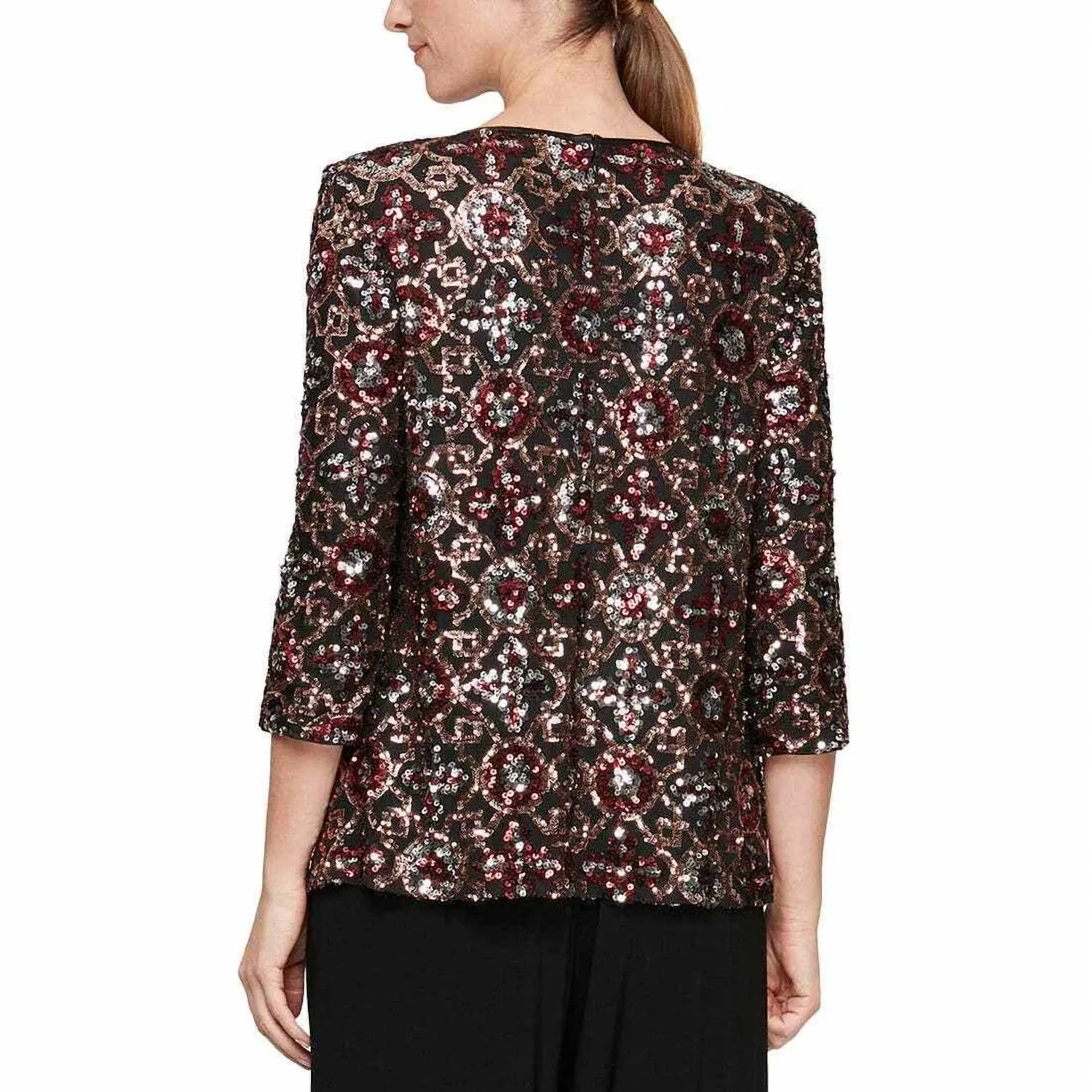 Stretch Sequin Mock Twin Set Top - Plus In Black