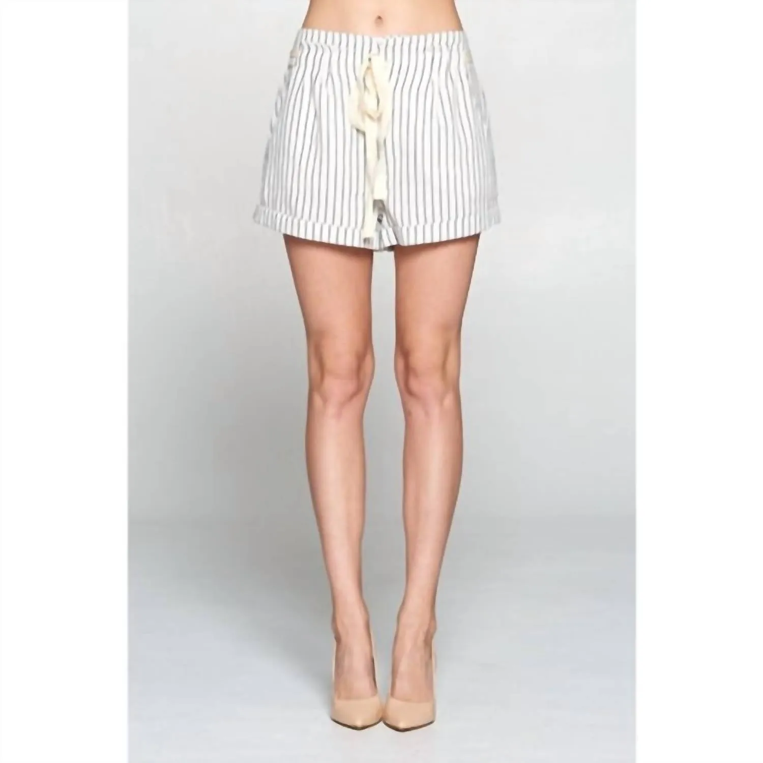 Stripped Shorts In White