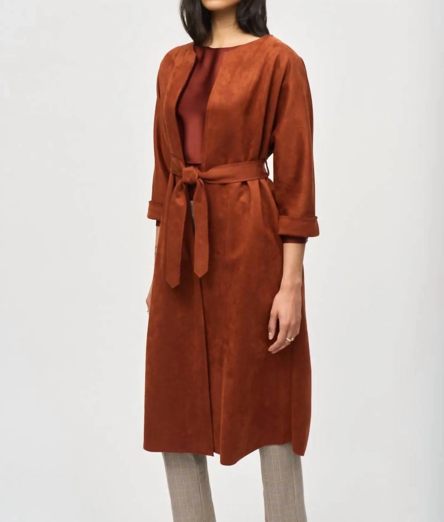Suede Straight Coat In Cinnamon