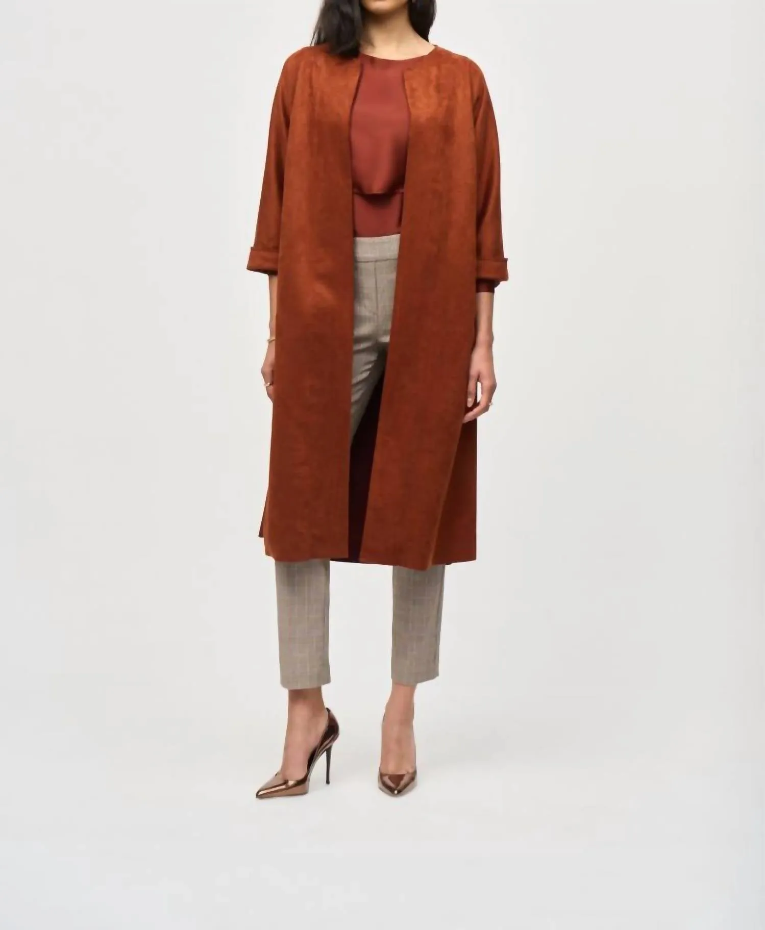 Suede Straight Coat In Cinnamon