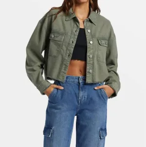 Sunset Sands Cutoff Shacket In Agave Green