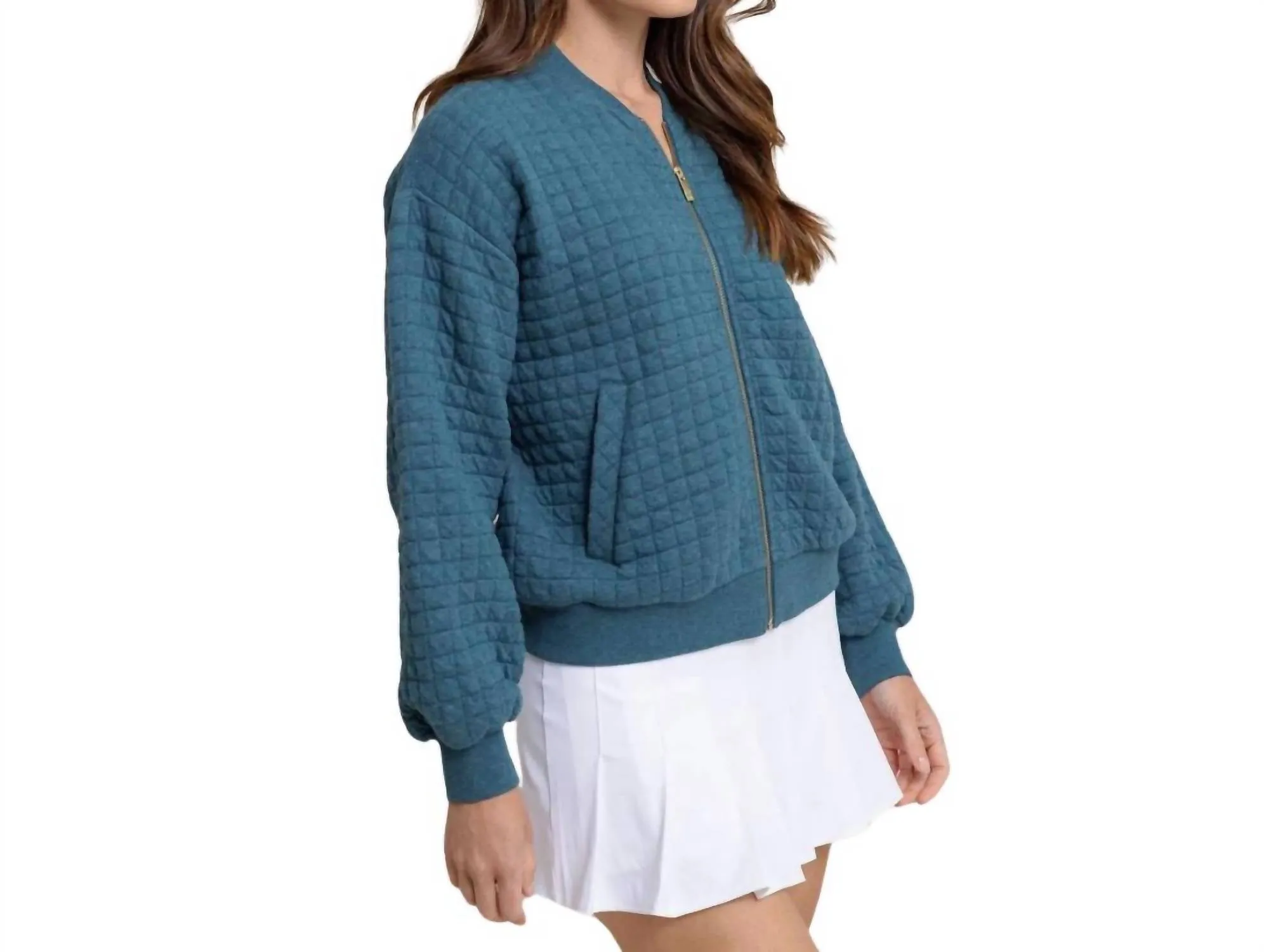 Sutton Quilted Heather Jacket In Teal Haze