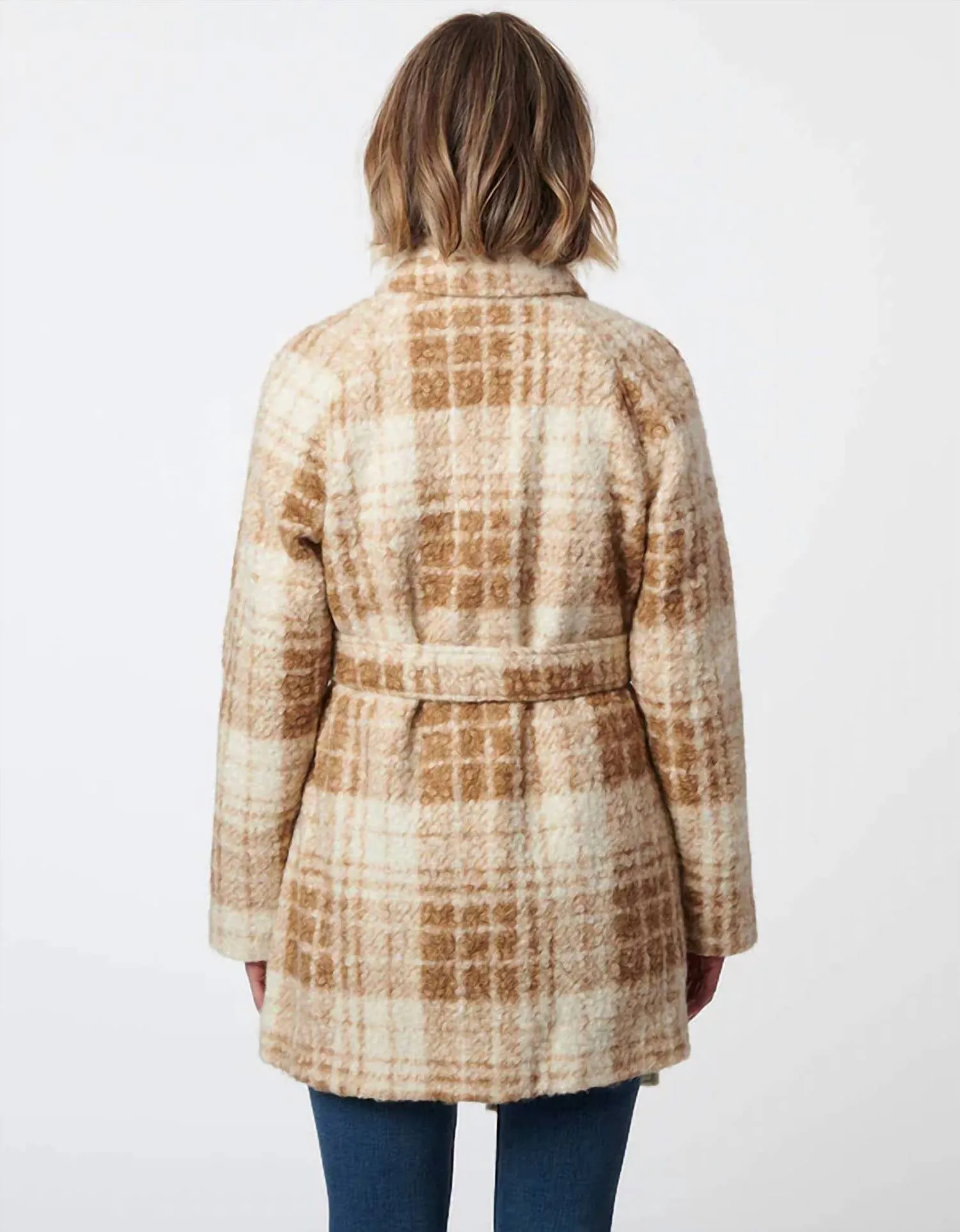 Tartan Belted Wool Jacket In Camel