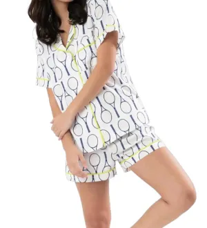 Tennis Time Pajama Short Set In Navy/green