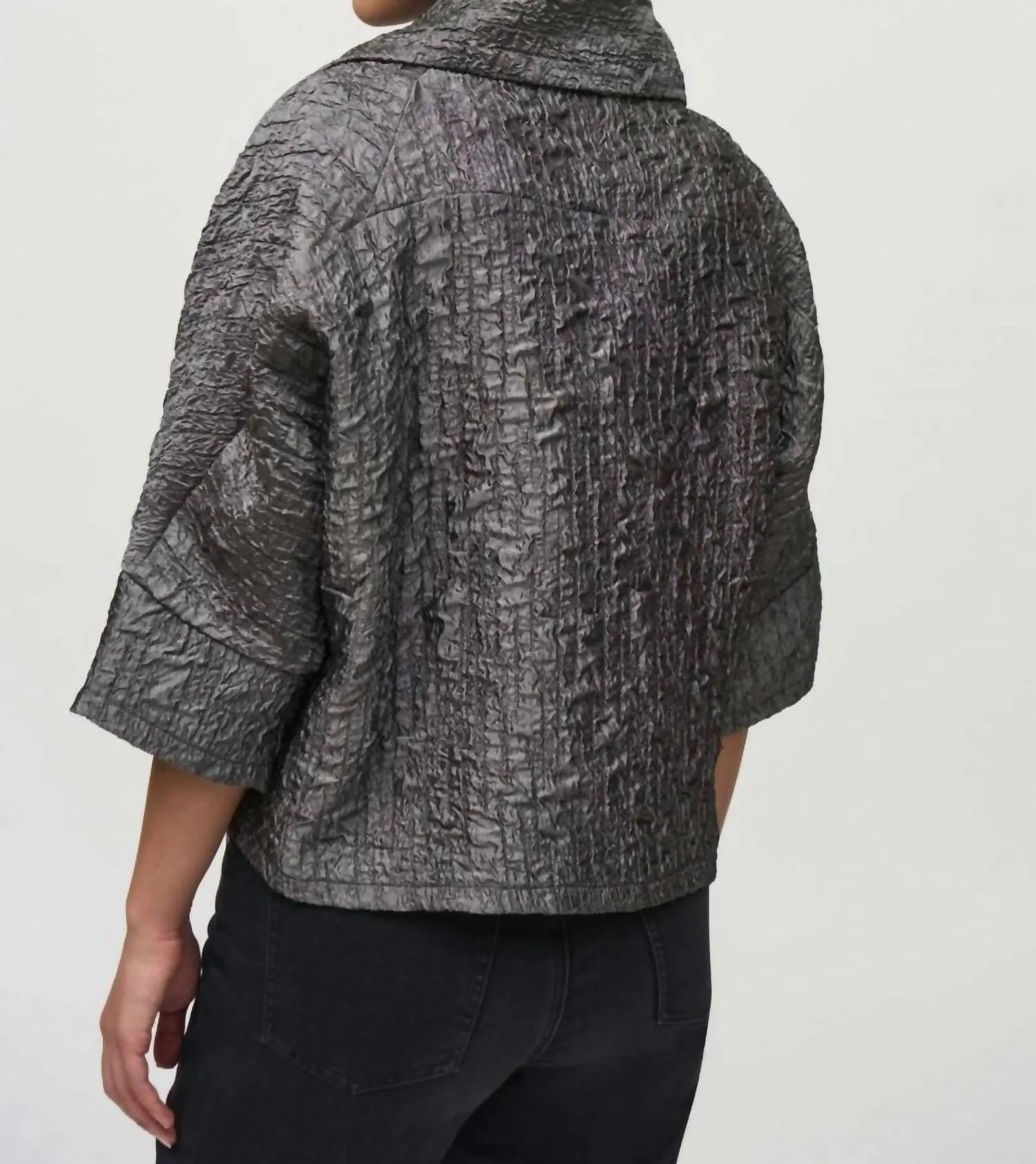 Textured Boxy Swing Jacket In Pewter