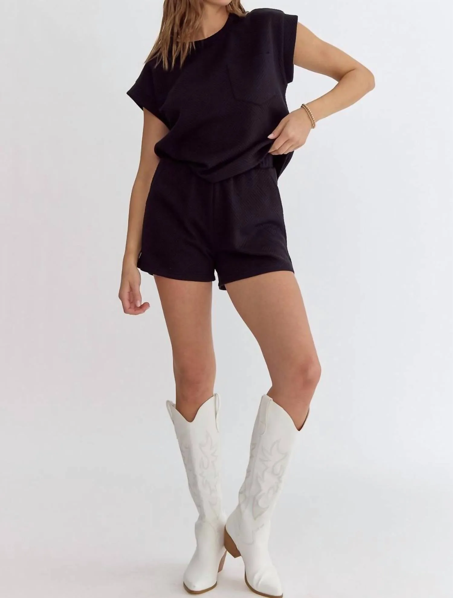 Textured Short Set In Black