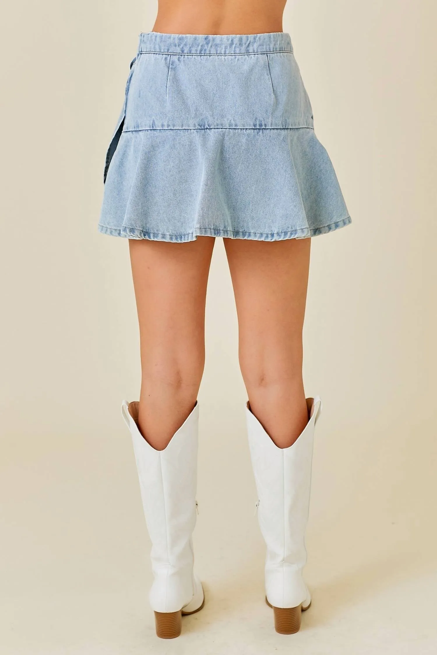 There She Goes Denim Skort In Washed Denim