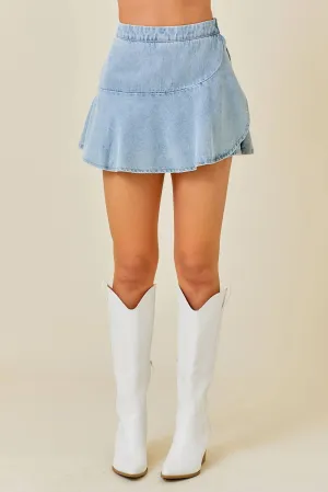 There She Goes Denim Skort In Washed Denim