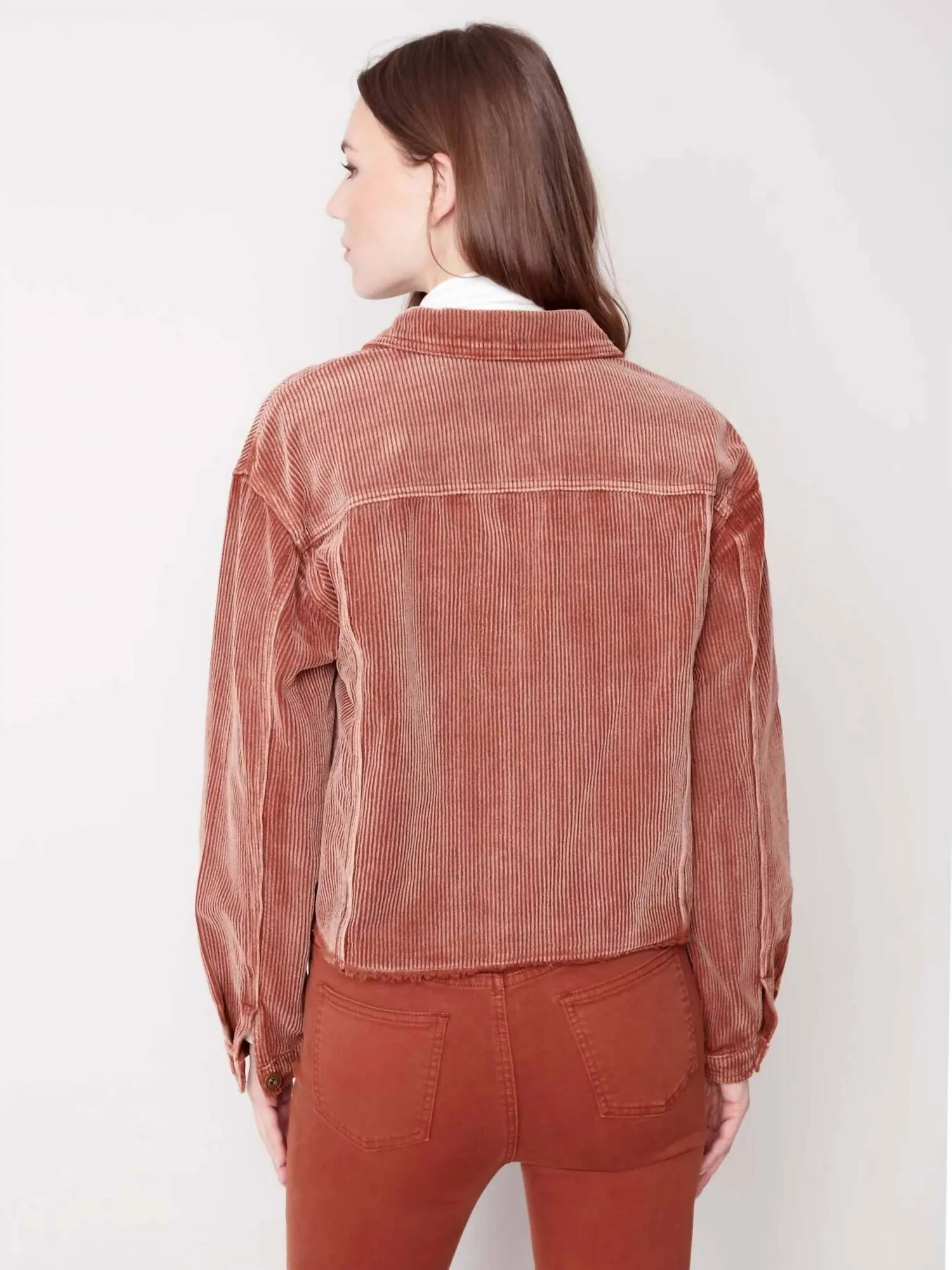 Washed-Out Corduroy Raw Edge Jacket In Cinnamon
