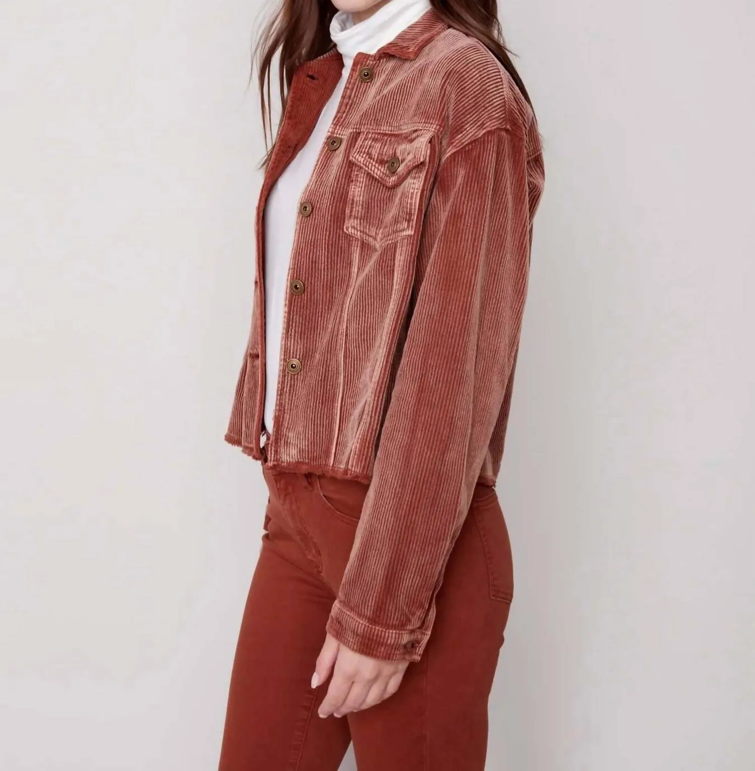 Washed-Out Corduroy Raw Edge Jacket In Cinnamon