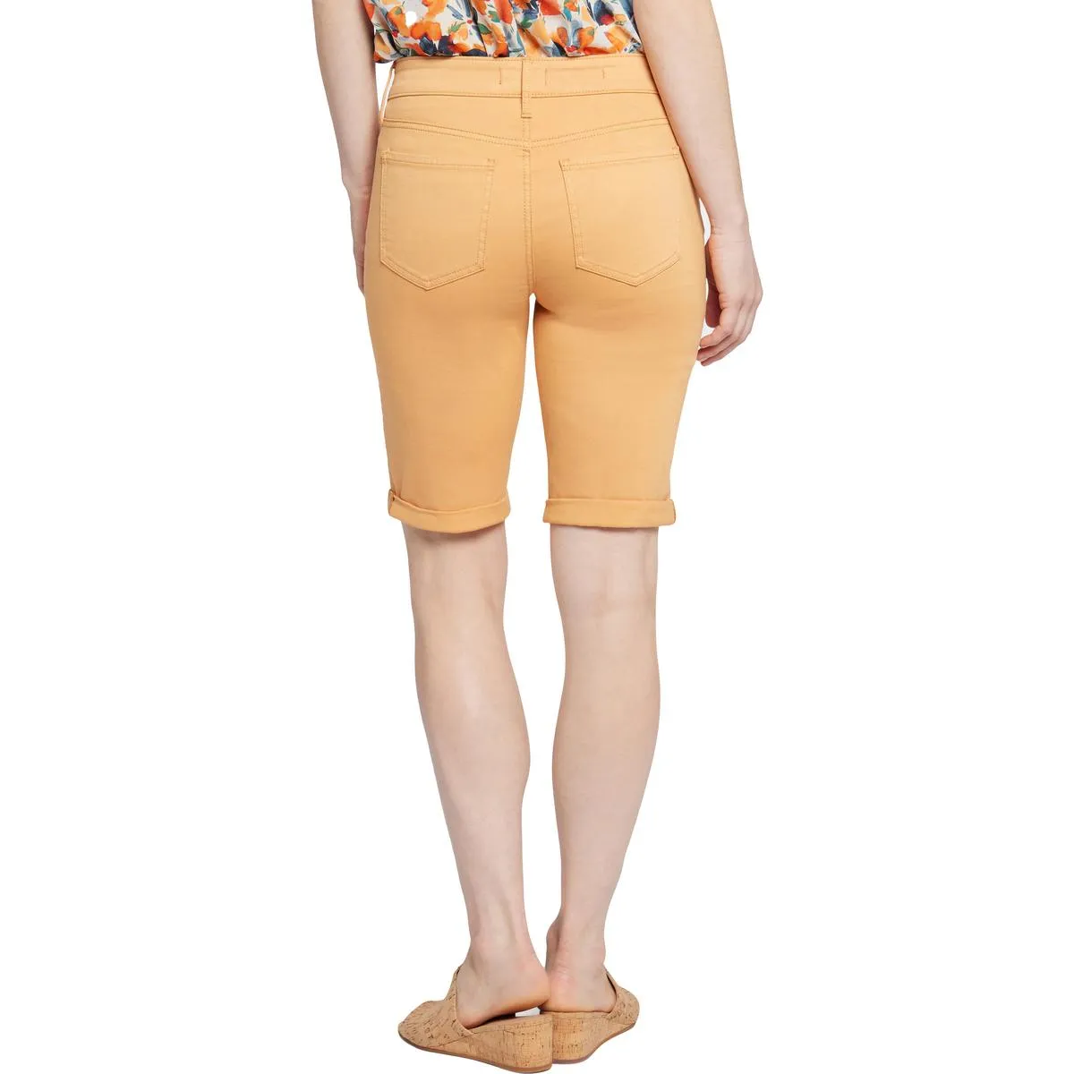 Womens Cuffed Cotton Denim Shorts