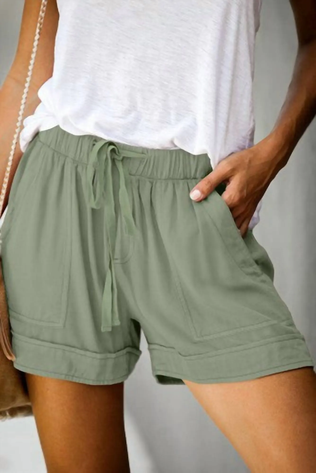 Women's Drawstring Shorts In Olive Green