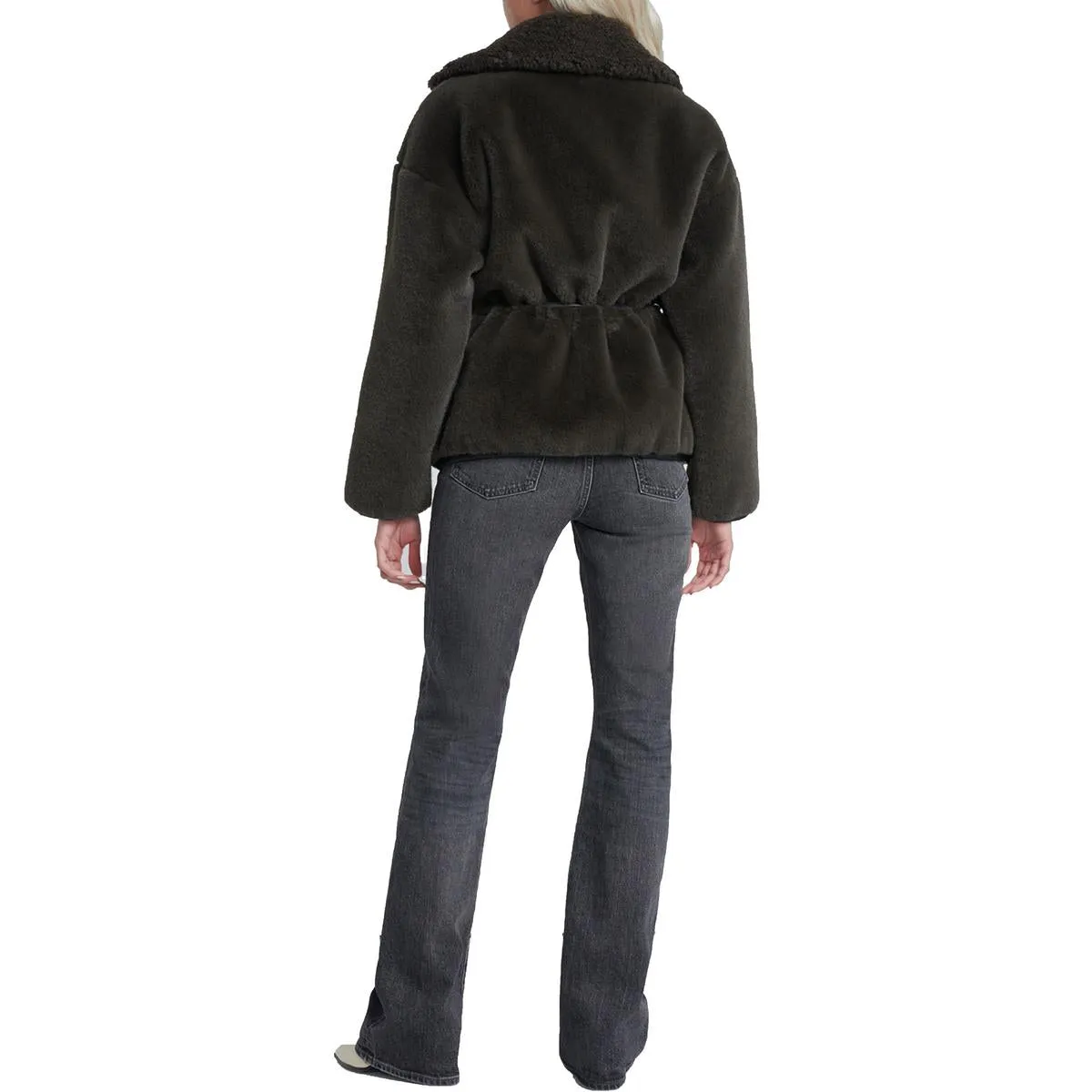 Womens Faux Leather Trim Faux Fur Faux Fur Coat
