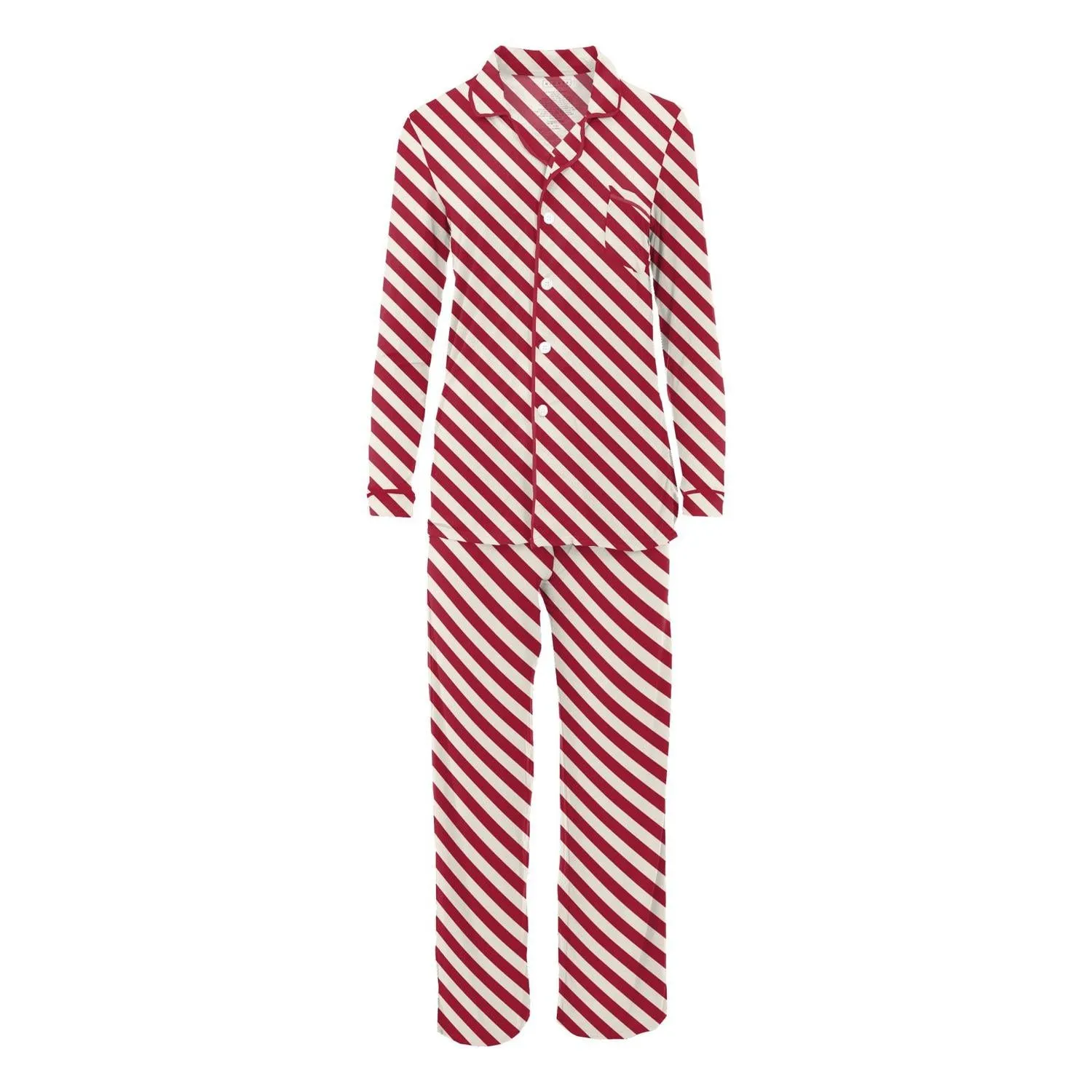 Women's Long Sleeve Collared Pajama Set In Candy Cane Twist