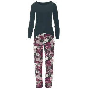 Women's Long Sleeve Tee & Pajama Pants Set In Hellebores