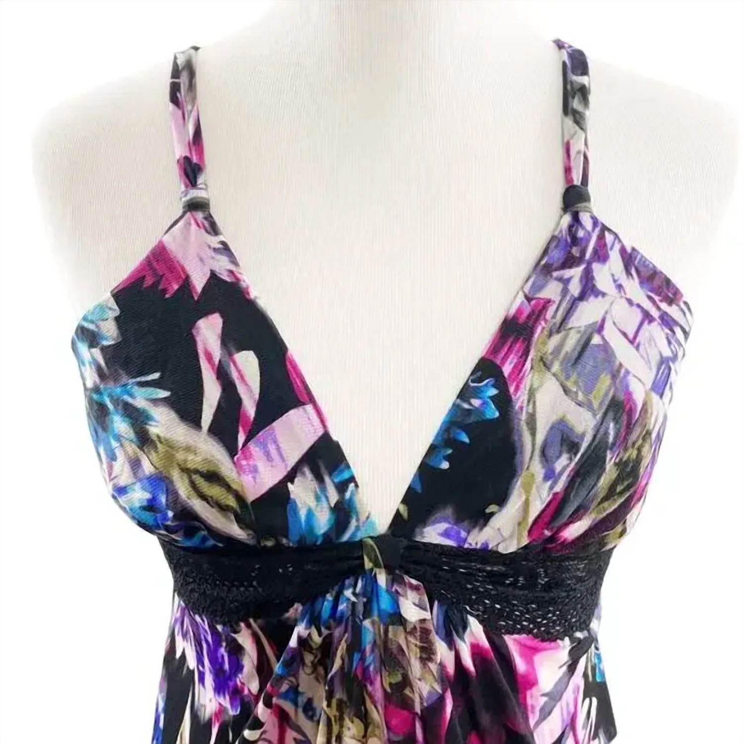 Women's Mesh Nightie With Lace Inset In Black