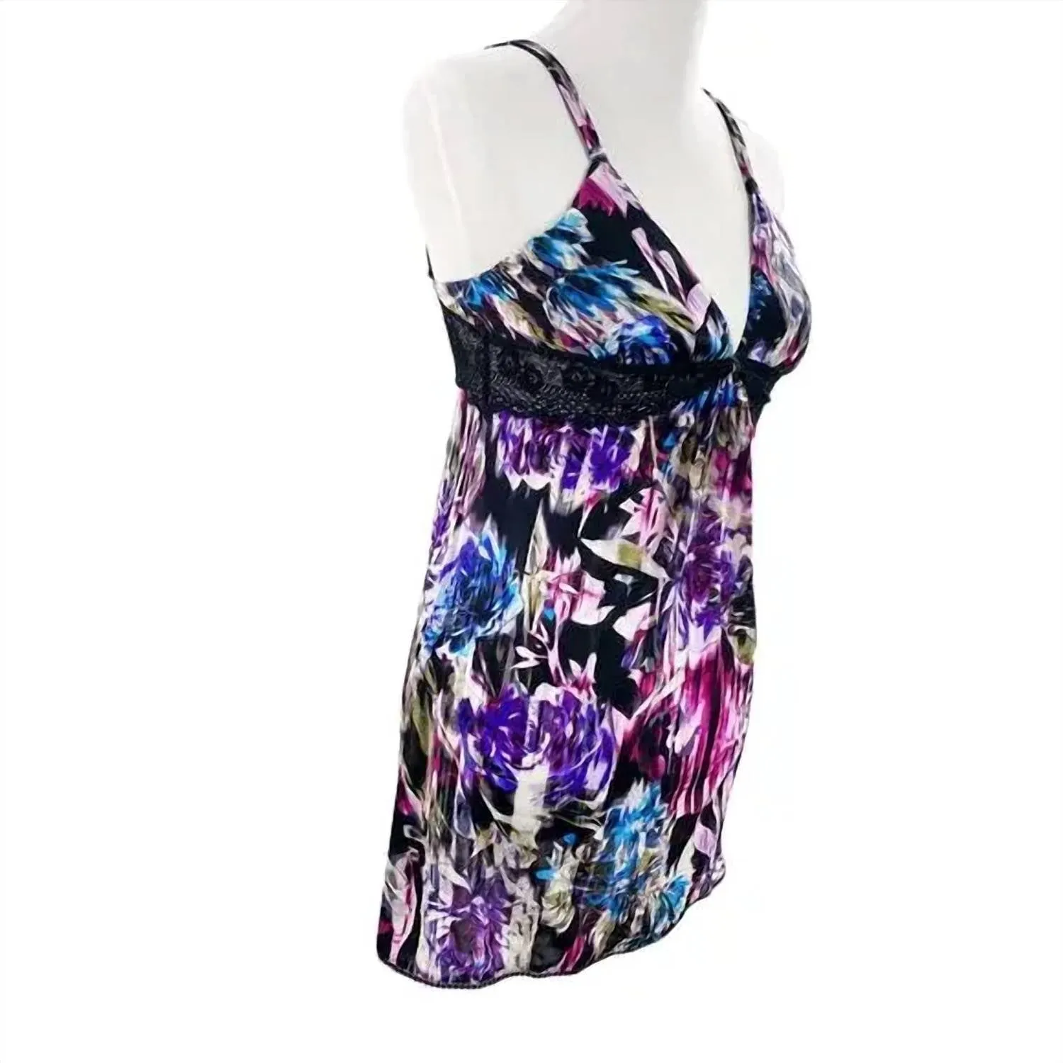 Women's Mesh Nightie With Lace Inset In Black