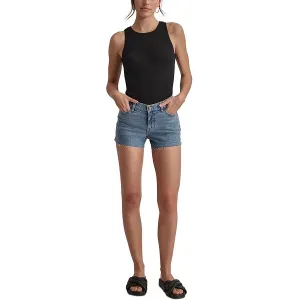 Womens Mid Rise Split Sids Denim Shorts