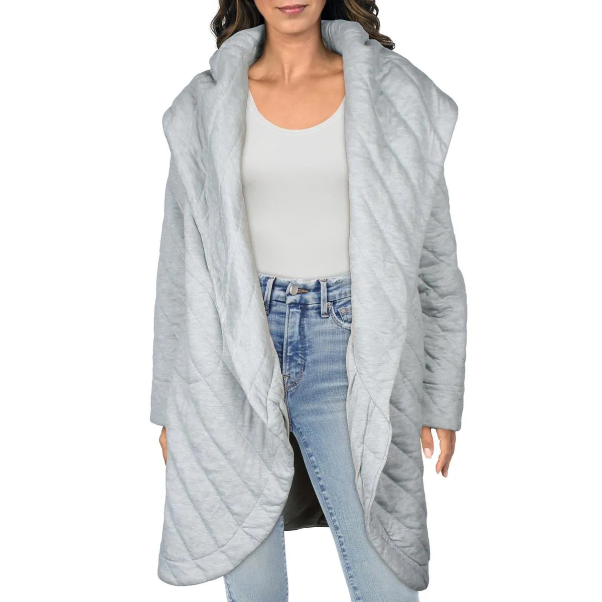 Womens Quilted Midi Open Front