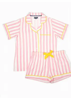 Women's Retro Striped Pajama Short Set In Pink