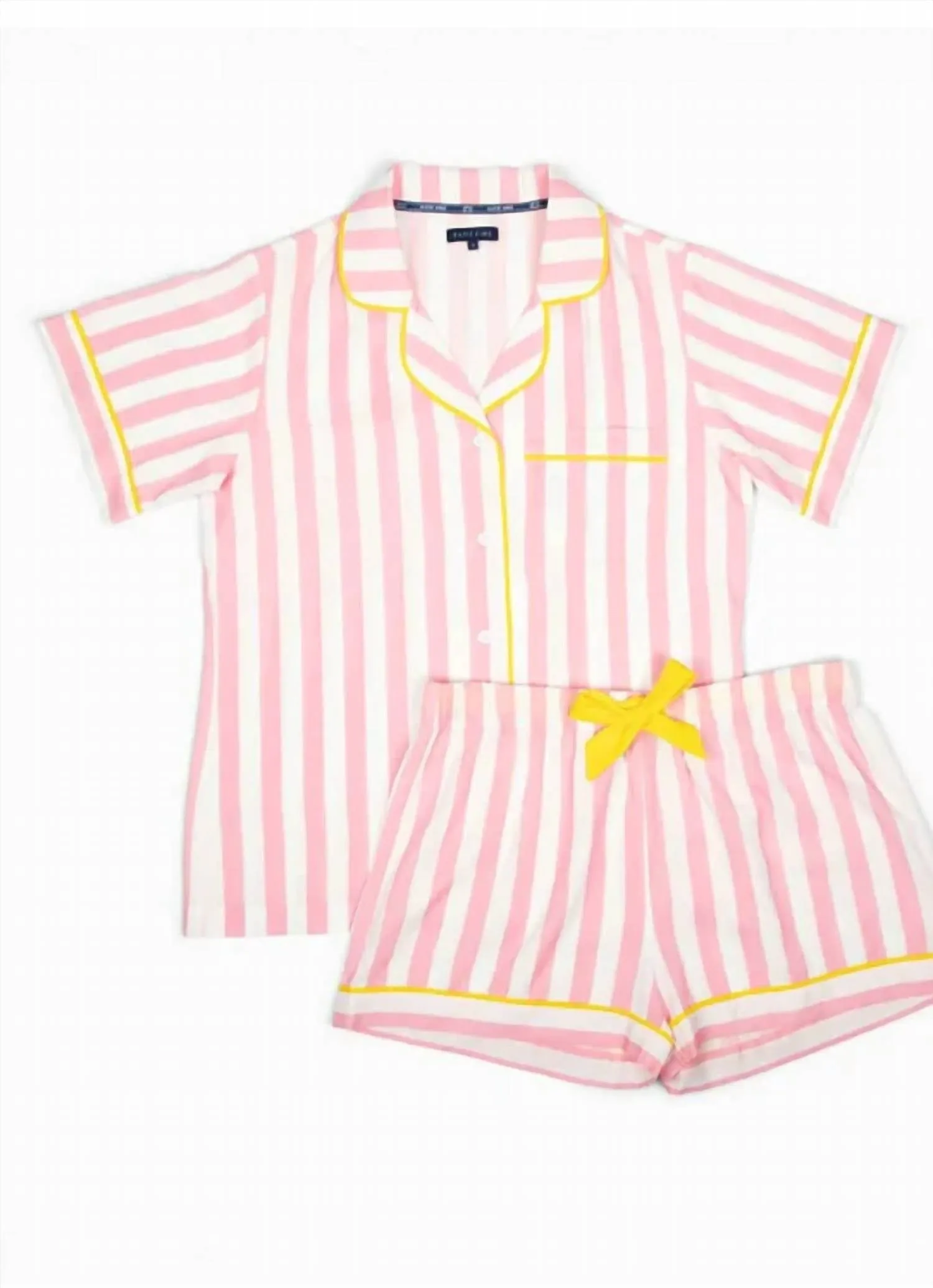 Women's Retro Striped Pajama Short Set In Pink