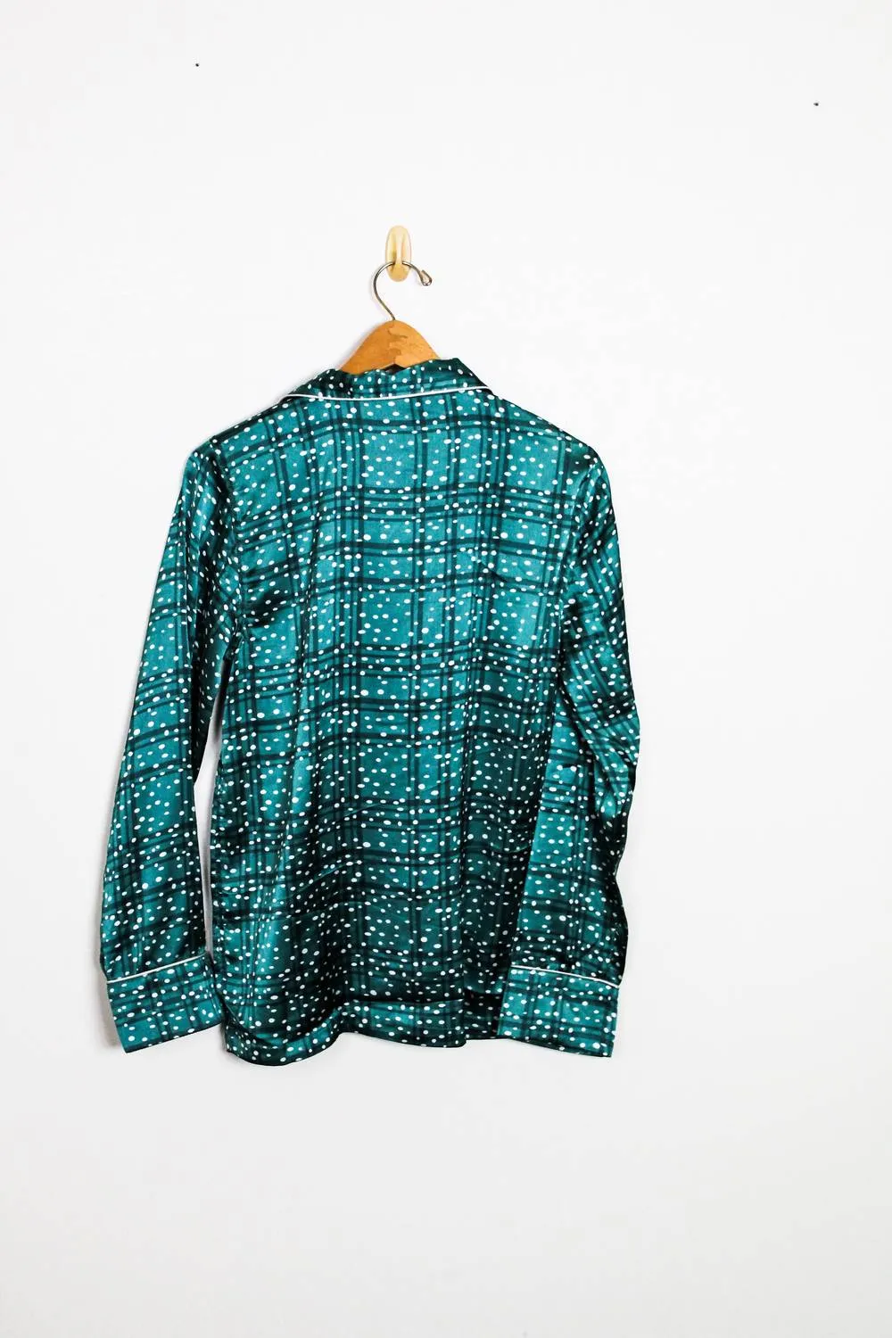 Women's Satin Pj Set In Emerald Plaid