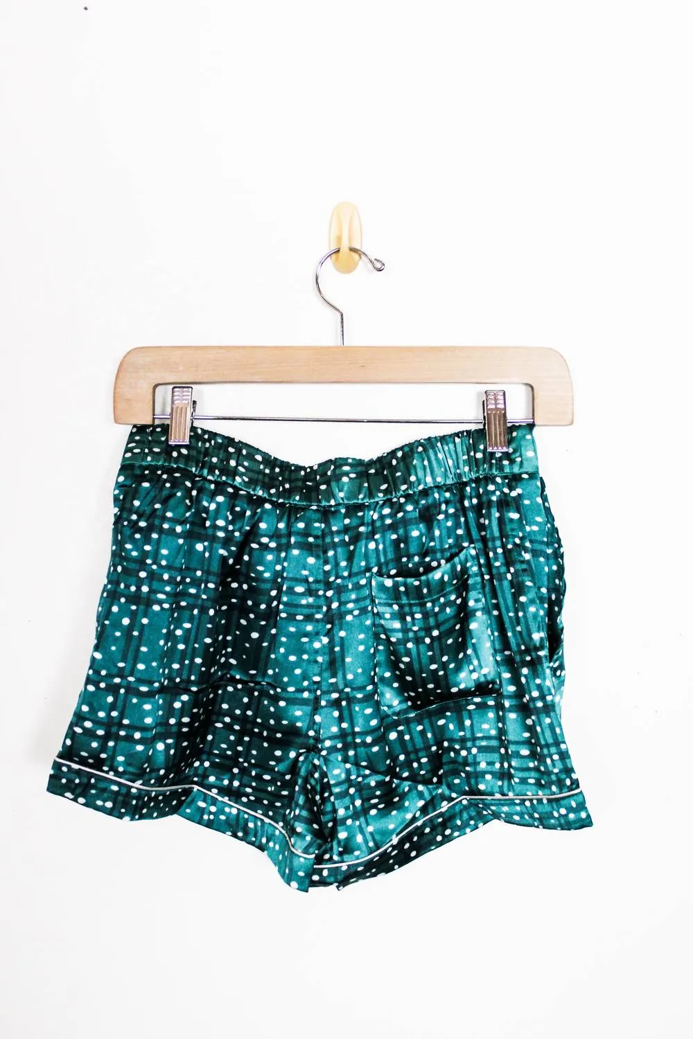 Women's Satin Pj Set In Emerald Plaid