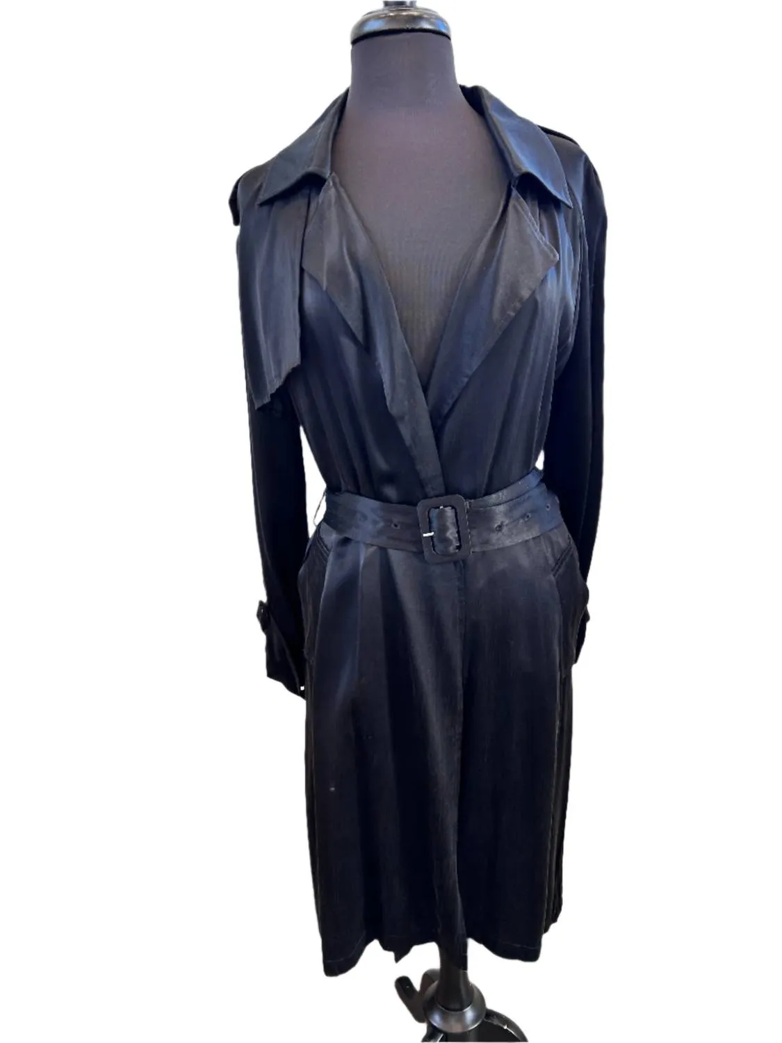 Women's Satin Trench Coat In Black