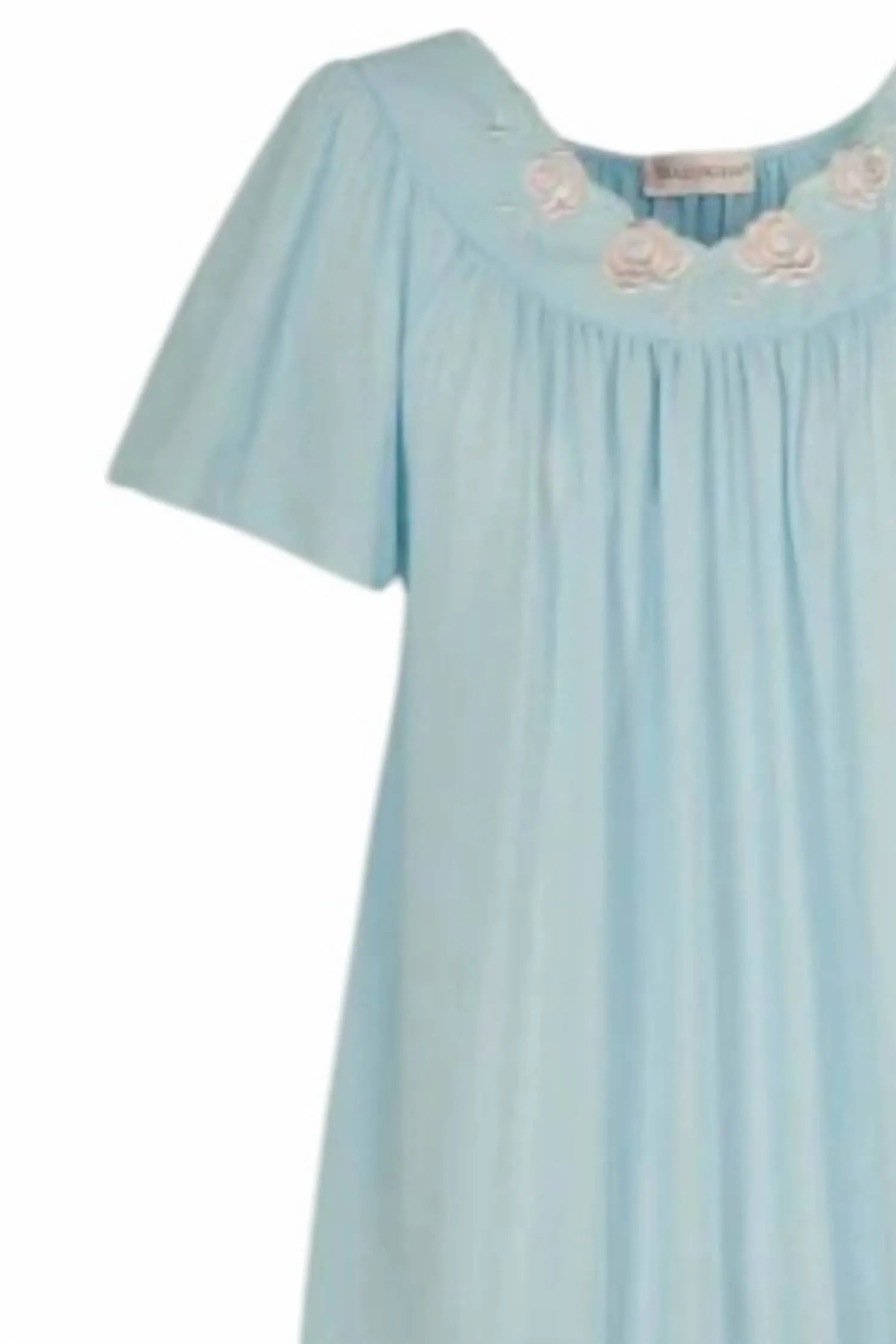 Women's Short Gown With Flower Petal Embroidery And Flutter Sleeves In Blue