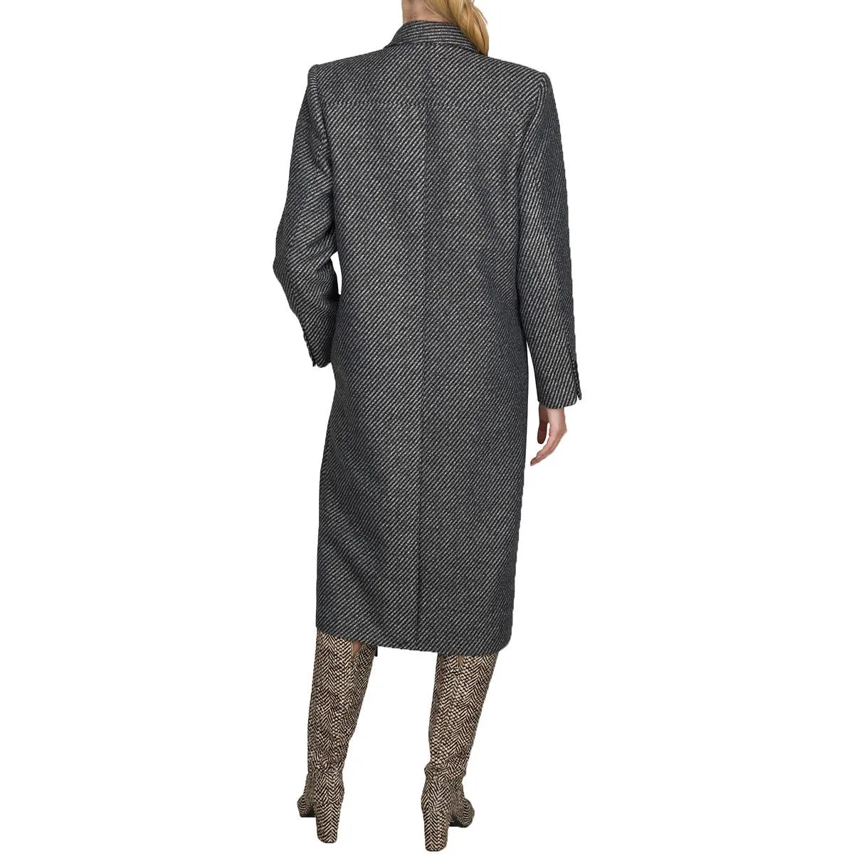 Womens Striped Polyester Long Coat