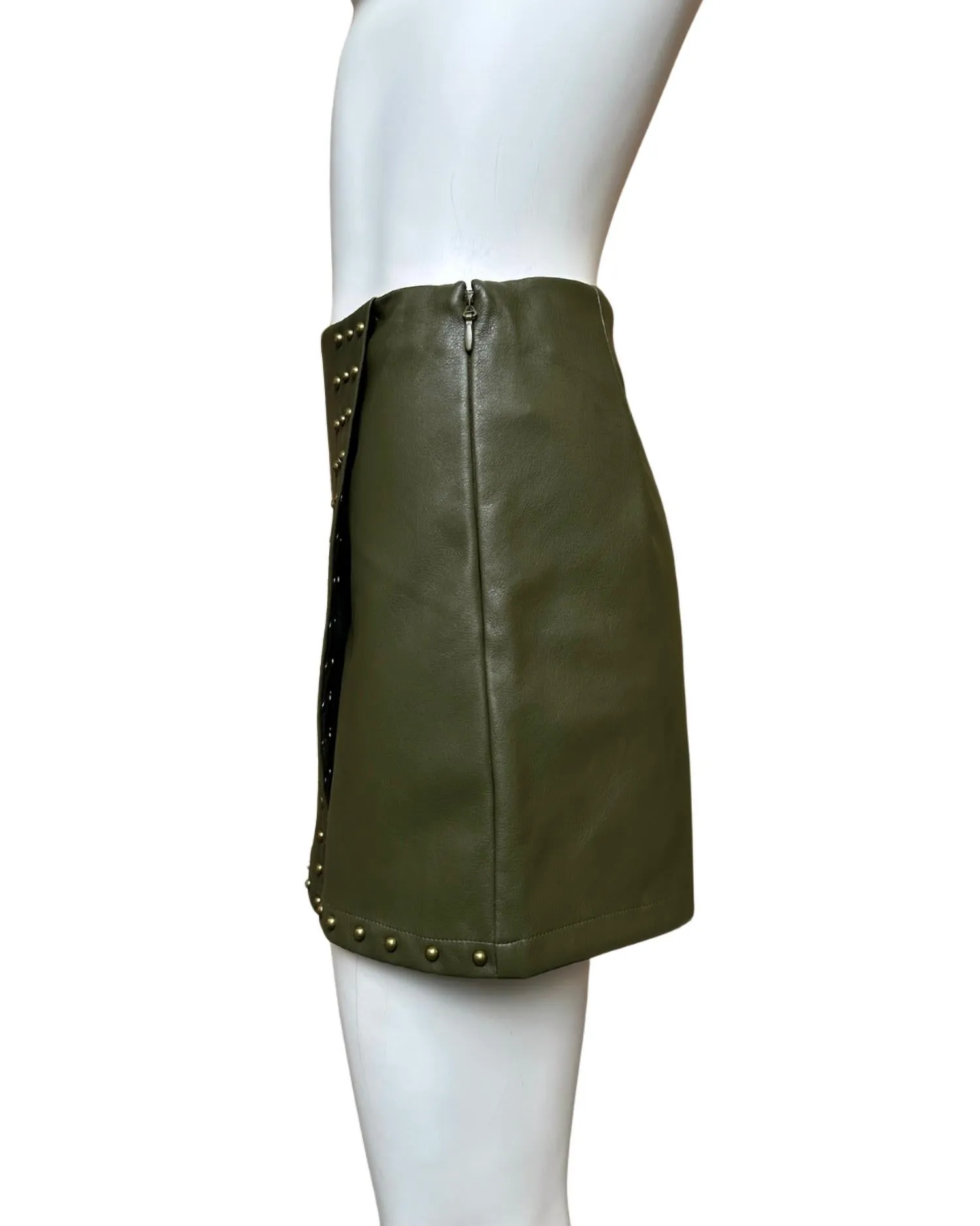 Women's Studded Stretch Faux Leather Wrap Skort In Olive