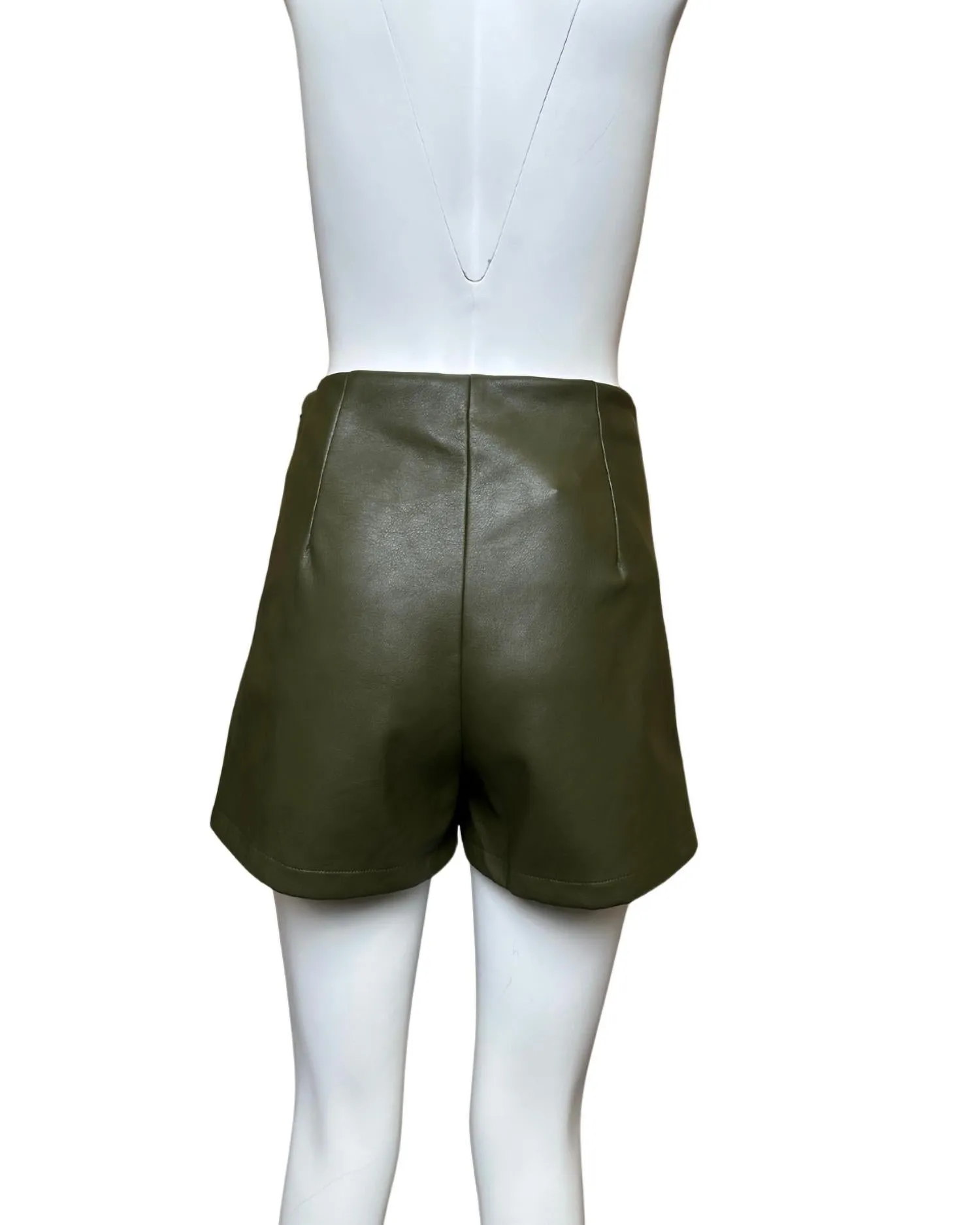Women's Studded Stretch Faux Leather Wrap Skort In Olive