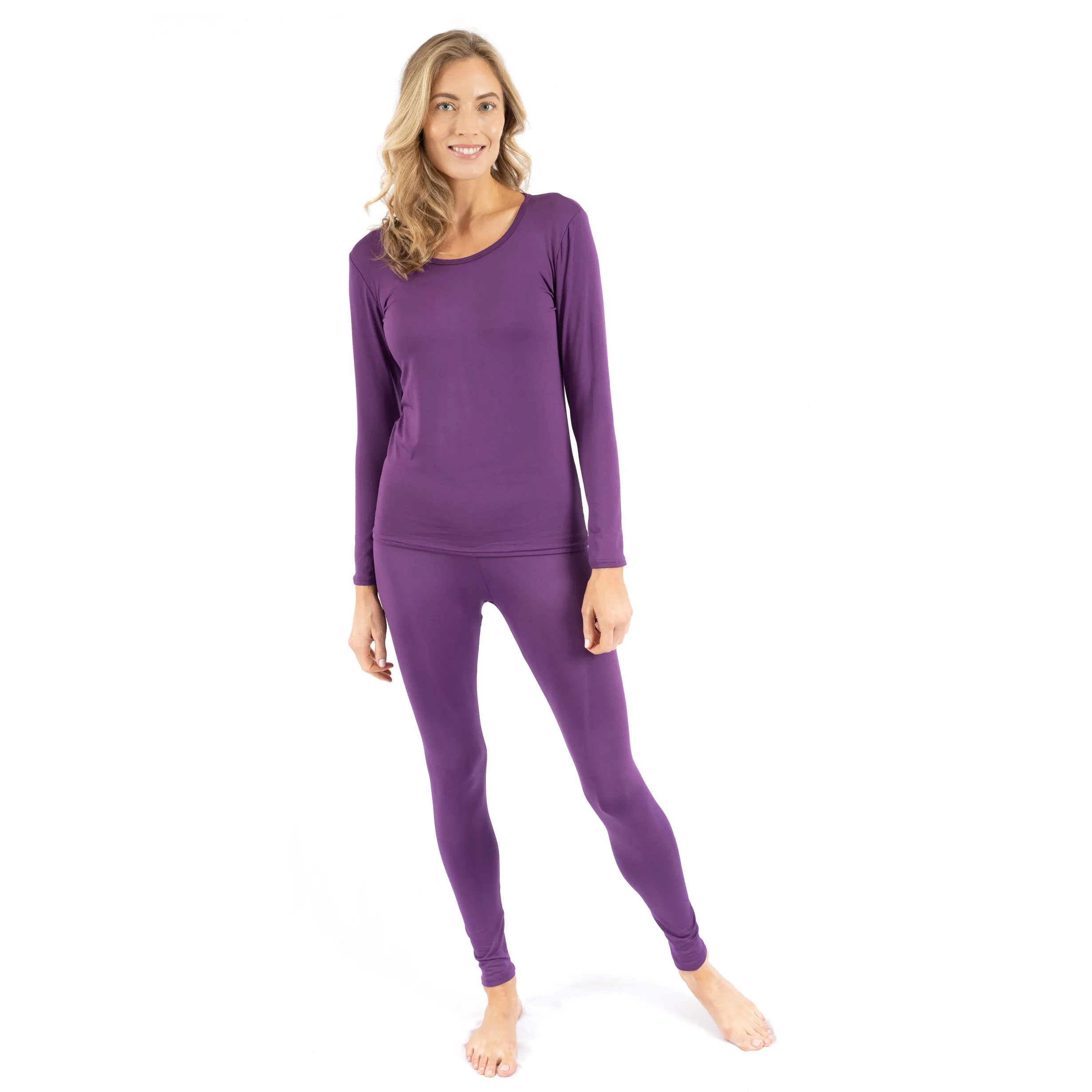 Womens Two Piece Boho Solid Thermal Pajamas