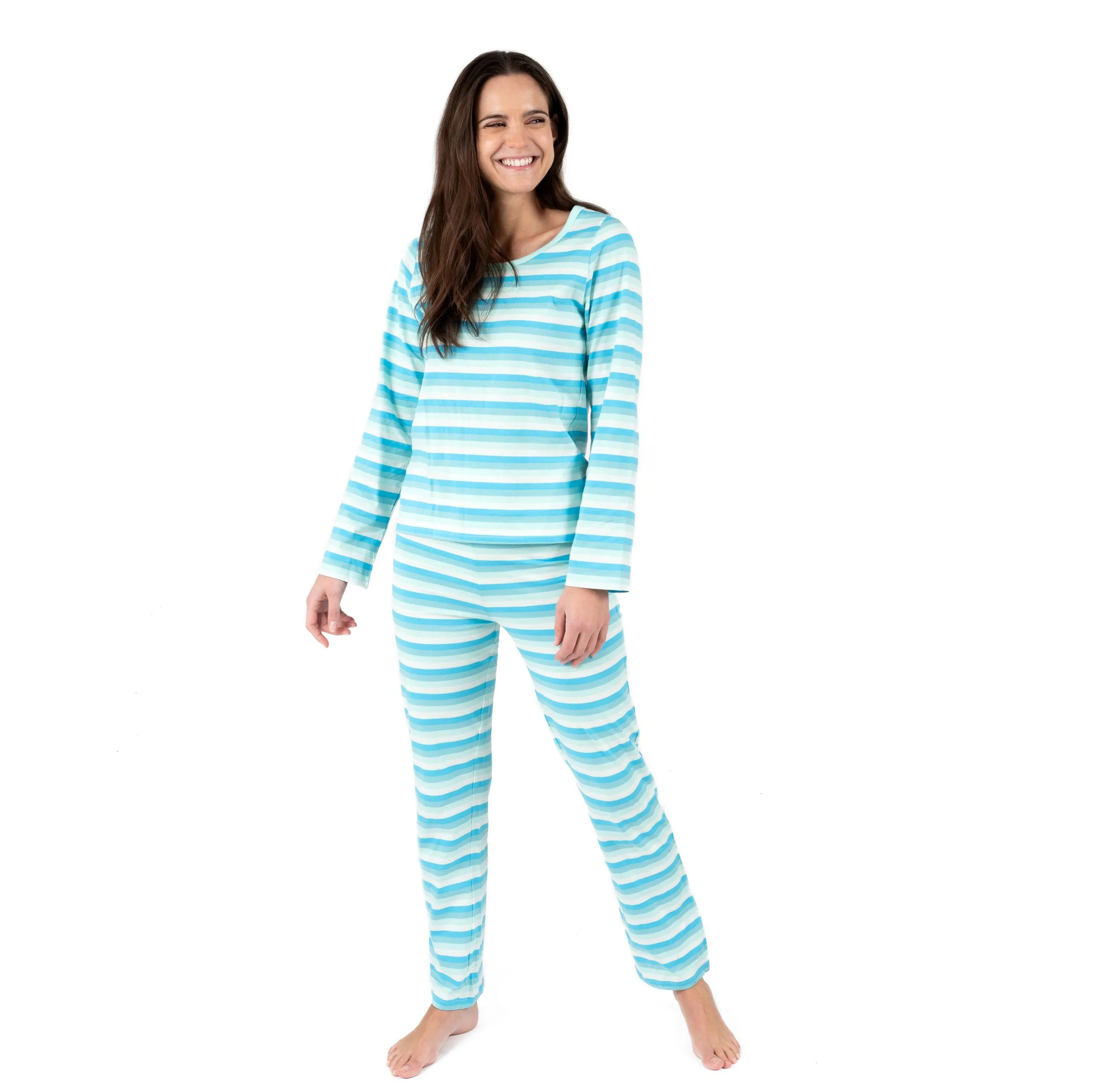 Womens Two Piece Cotton Loose Fit Striped Pajamas