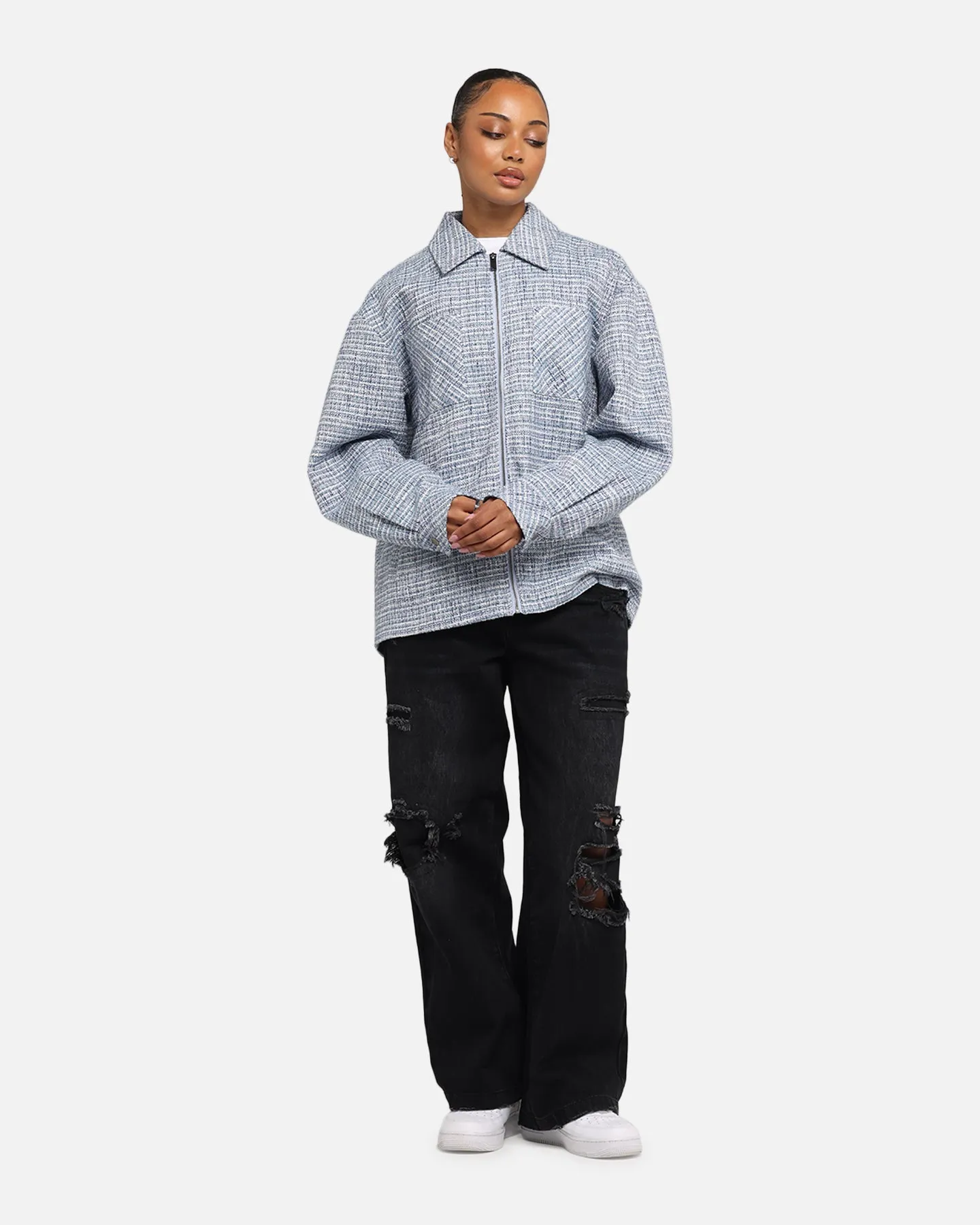 XXIII Boucle Tweed Zip Jacket Teal/Blue/Purple
