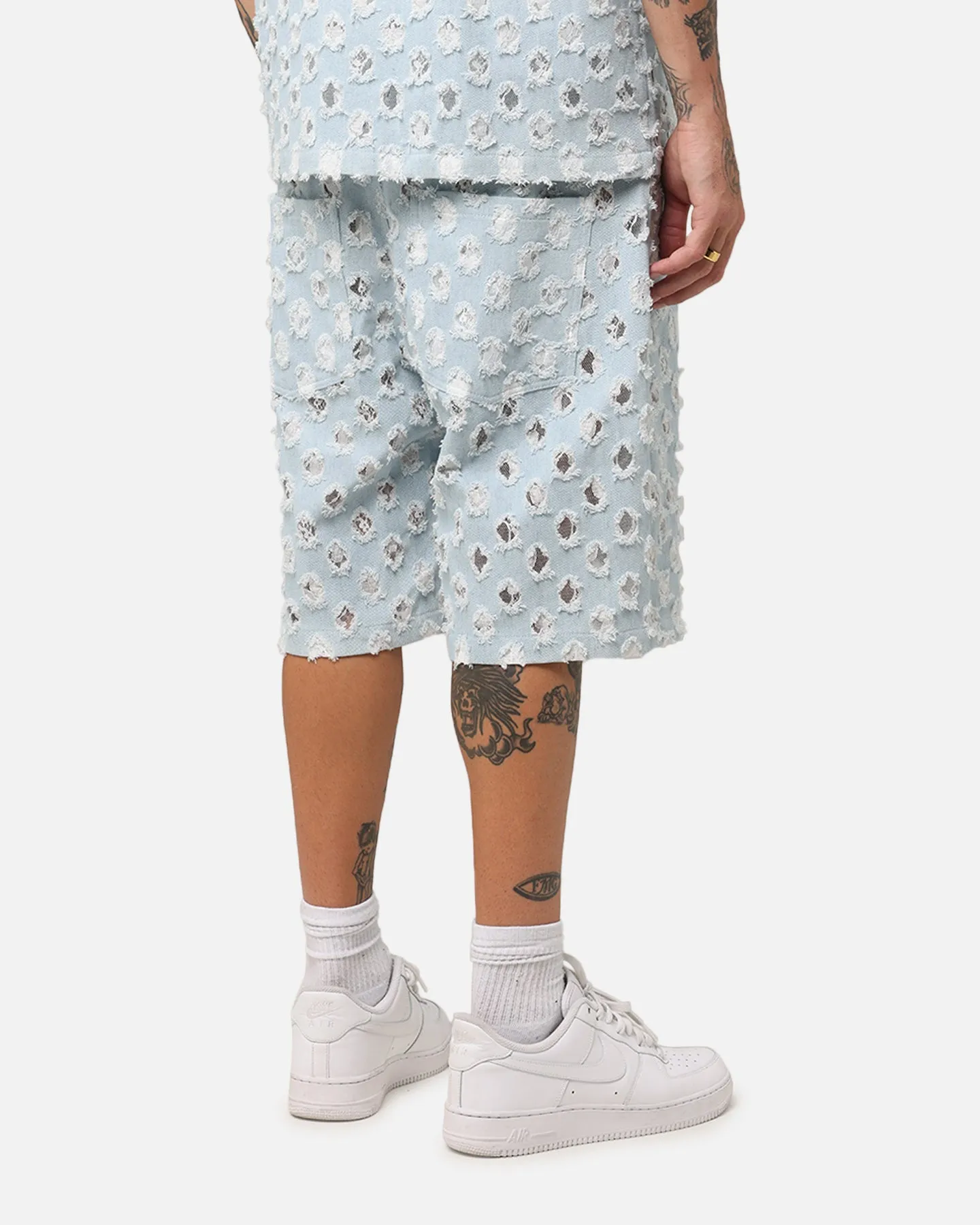 XXIII Lace Textured Denim Jorts Light Blue