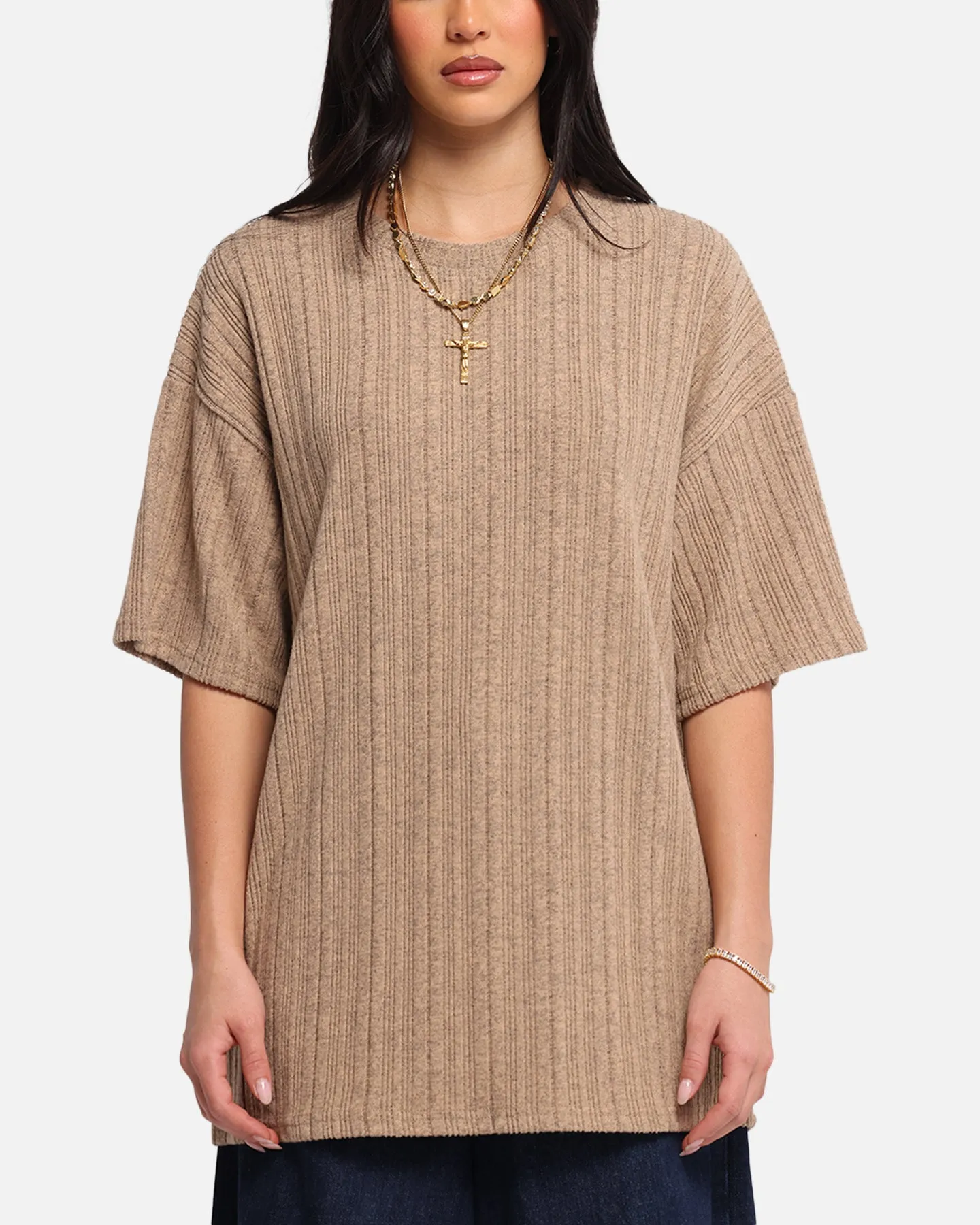 XXIII Rib Knit T-Shirt Tan Marle