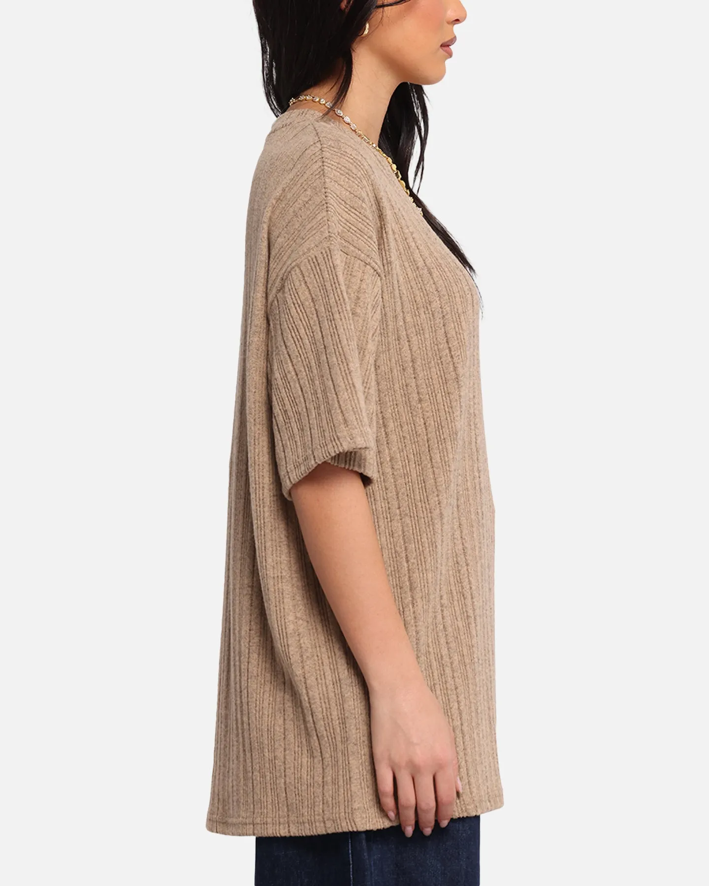 XXIII Rib Knit T-Shirt Tan Marle