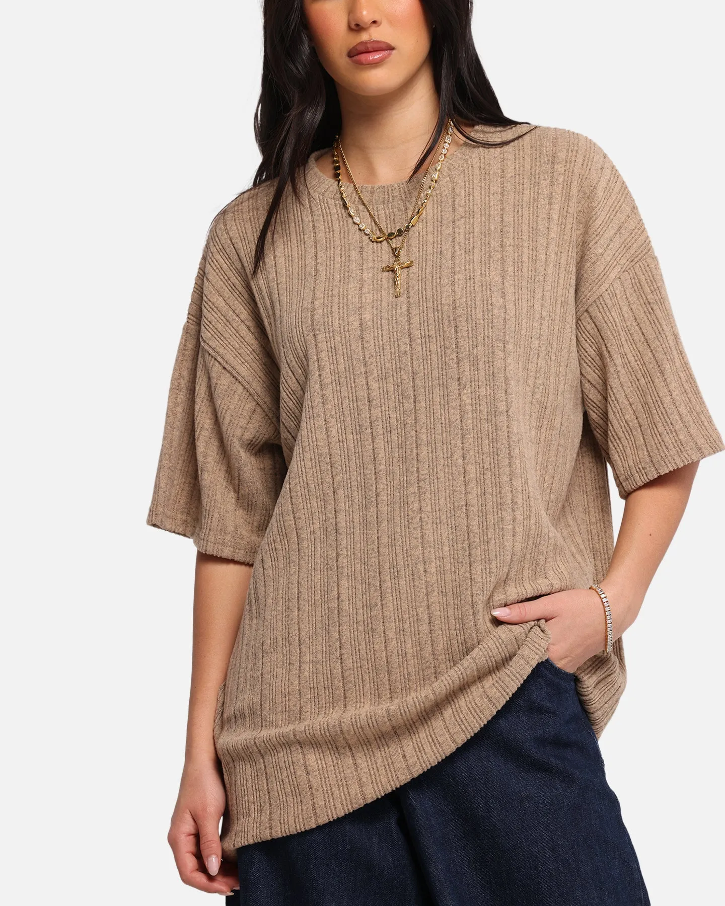 XXIII Rib Knit T-Shirt Tan Marle