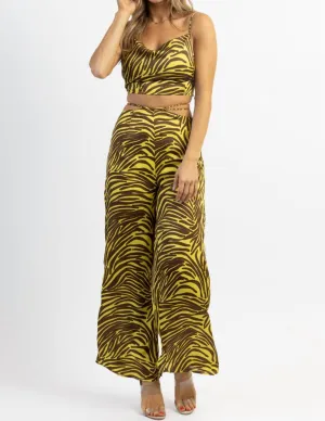 Zebra Wide Leg Pant Set In Lime   Brown