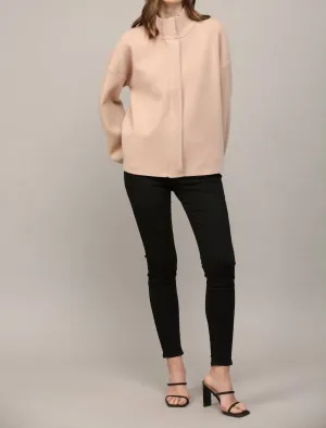 Zip Up Mock Sweater Jacket In Taupe